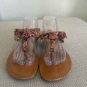 Jessica Simpson Floral Braided Bow Tan Sandals